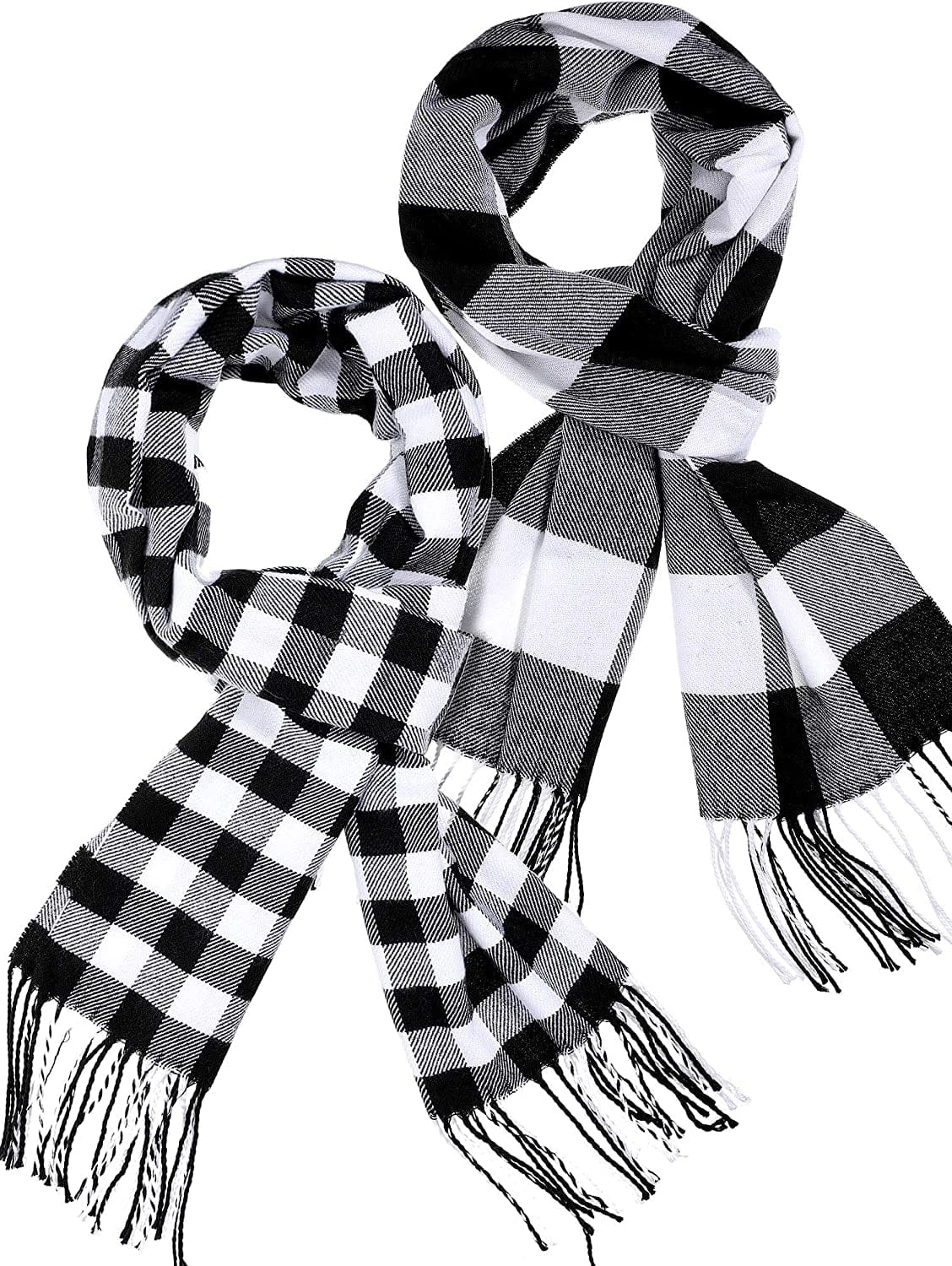 2 Pieces Women Buffalo Plaid Scarf Winter Buffalo Check Scarves Warm Blanket Scarf Plaid Wrap Shawl Apparel & Accessories > Clothing Accessories > Scarves & Shawls SATINIOR Black White