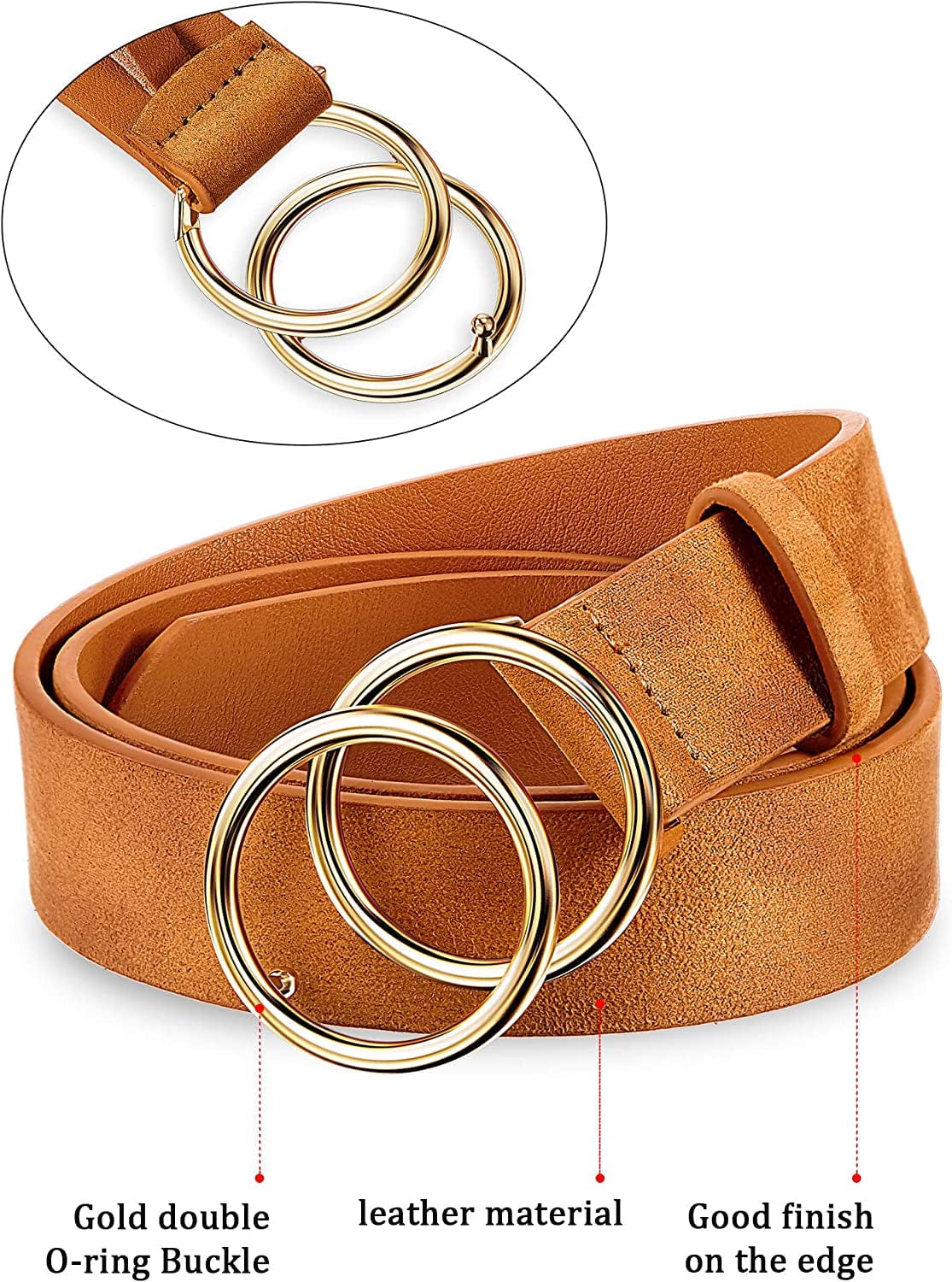 2 Pieces Women Leather Belt Faux Leather Waist Belts with Double O-Ring Buckle (Color Set 3, M) Apparel & Accessories > Clothing Accessories > Belts Syhood
