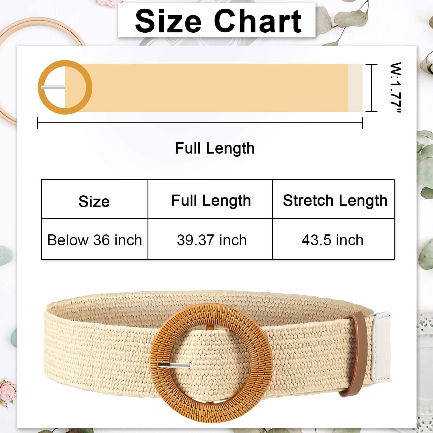 2 Pieces Women Straw Woven Elastic Stretch Waist Belt Skinny Dress Braided Waist Belt with Wooden Style Buckle Apparel & Accessories > Clothing Accessories > Belts SATINIOR