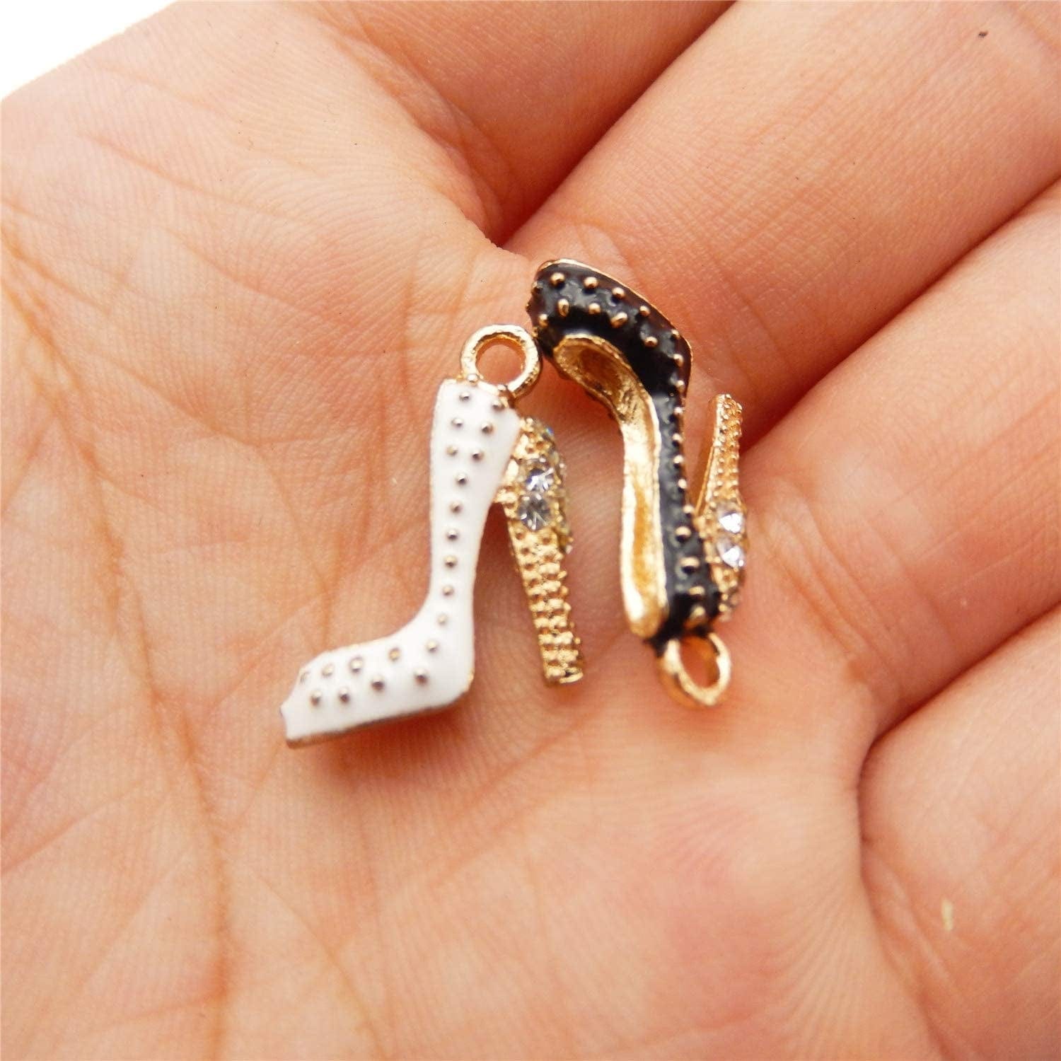 20-Pack Enamel Rhinestones High Heels Charms Dangles Metal Gold Women Shoes Bracelets Earrings Necklaces Pendants Craft Making Jewelry Accessories 18X14Mm