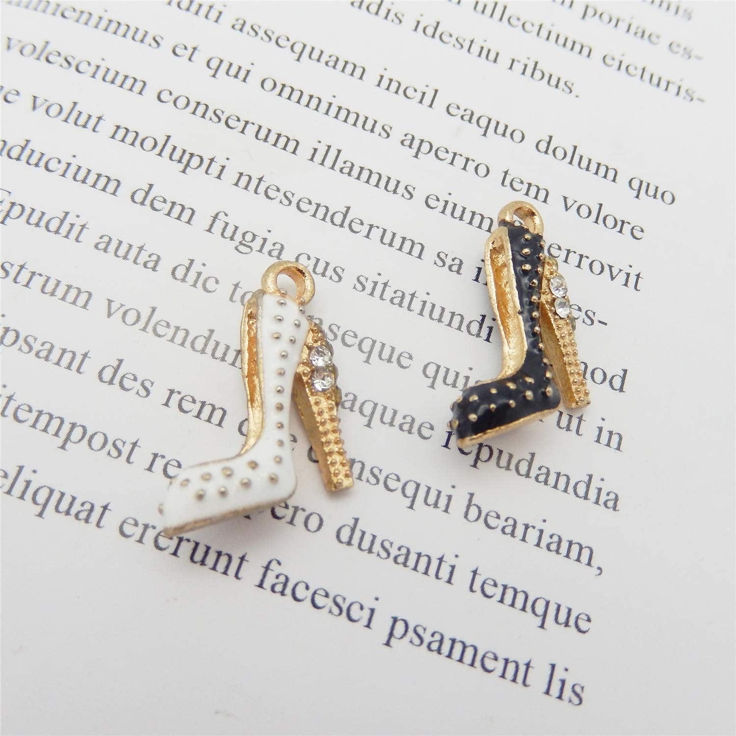 20-Pack Enamel Rhinestones High Heels Charms Dangles Metal Gold Women Shoes Bracelets Earrings Necklaces Pendants Craft Making Jewelry Accessories 18X14Mm