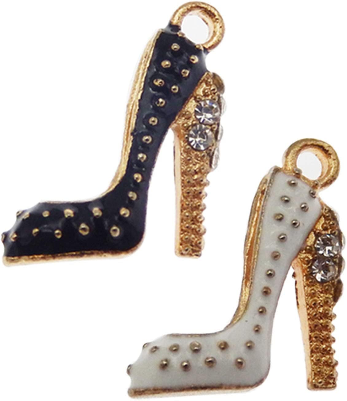 20-Pack Enamel Rhinestones High Heels Charms Dangles Metal Gold Women Shoes Bracelets Earrings Necklaces Pendants Craft Making Jewelry Accessories 18X14Mm