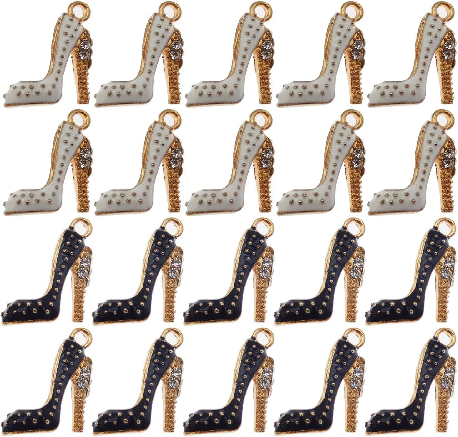 20-Pack Enamel Rhinestones High Heels Charms Dangles Metal Gold Women Shoes Bracelets Earrings Necklaces Pendants Craft Making Jewelry Accessories 18X14Mm