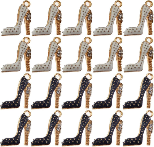 20-Pack Enamel Rhinestones High Heels Charms Dangles Metal Gold Women Shoes Bracelets Earrings Necklaces Pendants Craft Making Jewelry Accessories 18X14Mm