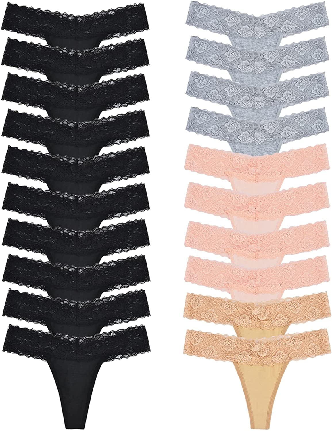 20 Pack Womens Lace Thongs Underwear Seamless T Back Low Waist See through Panties Classic 20 Pack / Large