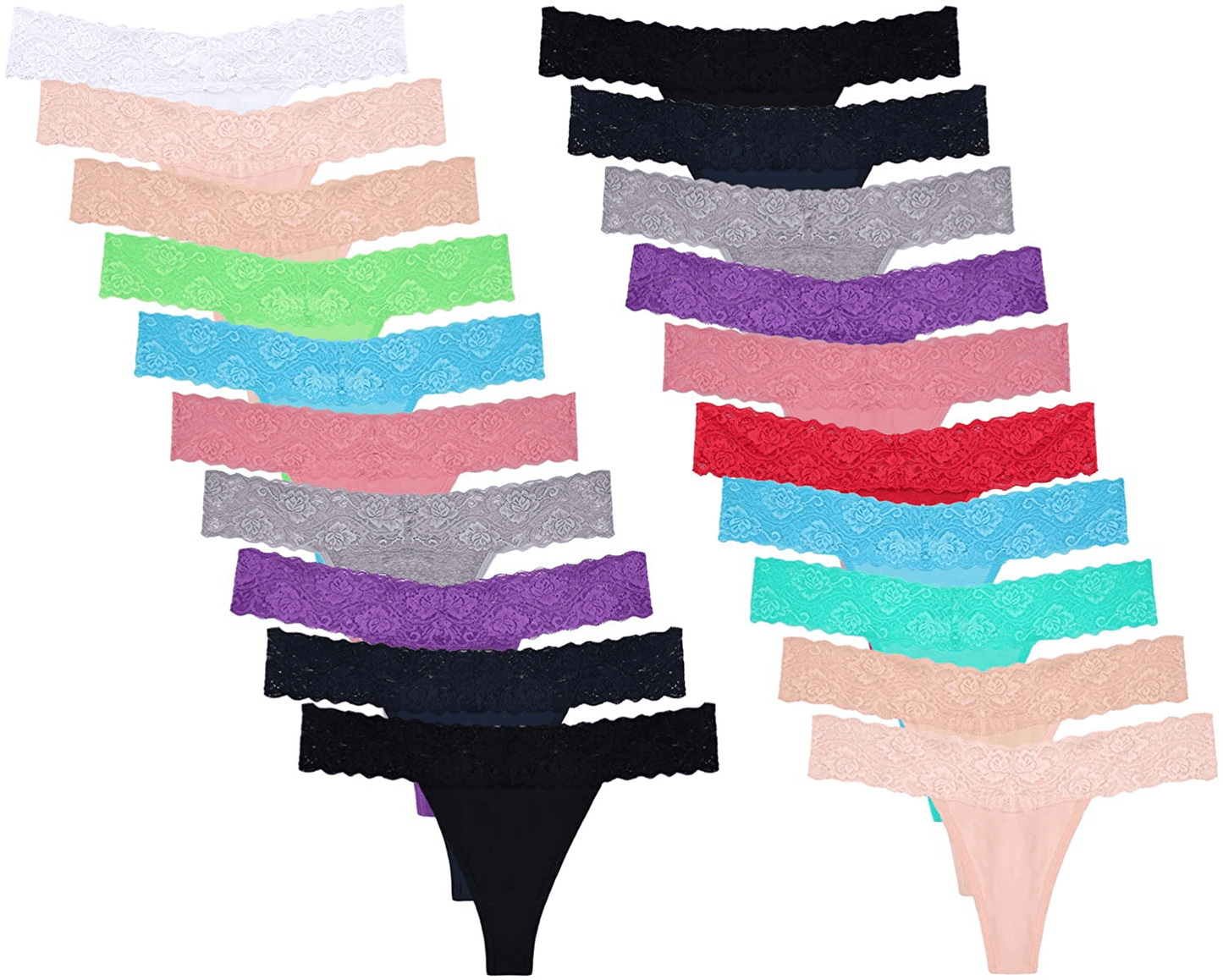 20 Pack Womens Thong Underwear Lace Hollowed Out T Back Low Waist Ice Silk Sexy Cheeky Thong See Through Panties Apparel & Accessories > Clothing > Underwear & Socks > Underwear Sunm Boutique Pack of 20 Medium