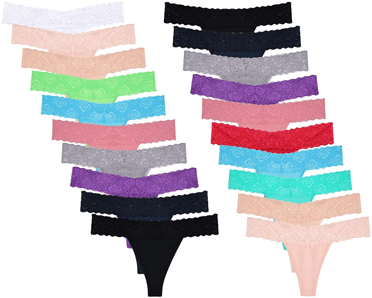 20 Pack Womens Thong Underwear Lace Hollowed Out T Back Low Waist Ice Silk Sexy Cheeky Thong See Through Panties Apparel & Accessories > Clothing > Underwear & Socks > Underwear Sunm Boutique Pack of 20 Medium