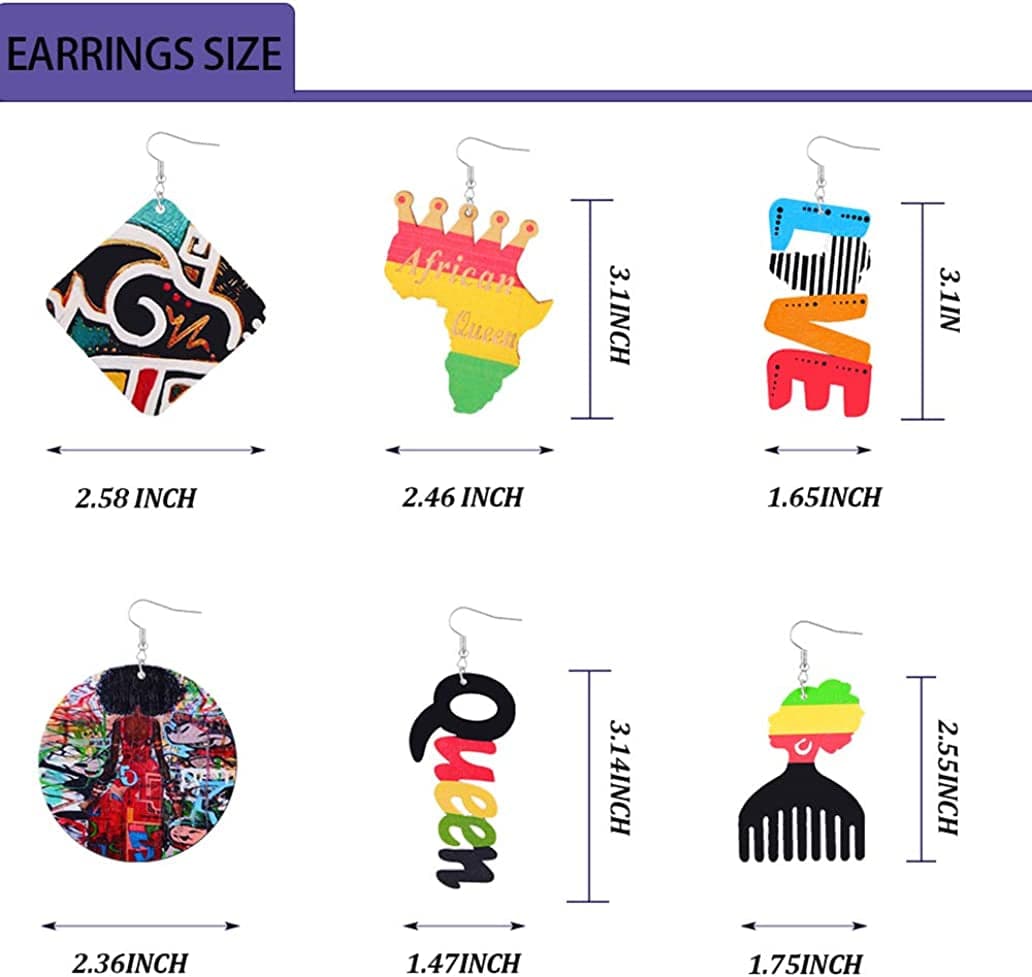 20 Pairs African Earrings for Women Wooden Black Lives Matter Earrings African Map round Painted Wooden Earrings Statement Ethnic Dangle Earring