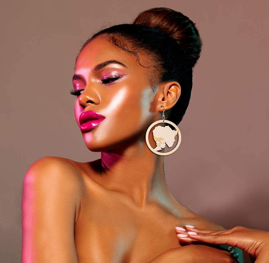 20 Pairs African Earrings for Women Wooden Black Lives Matter Earrings African Map round Painted Wooden Earrings Statement Ethnic Dangle Earring