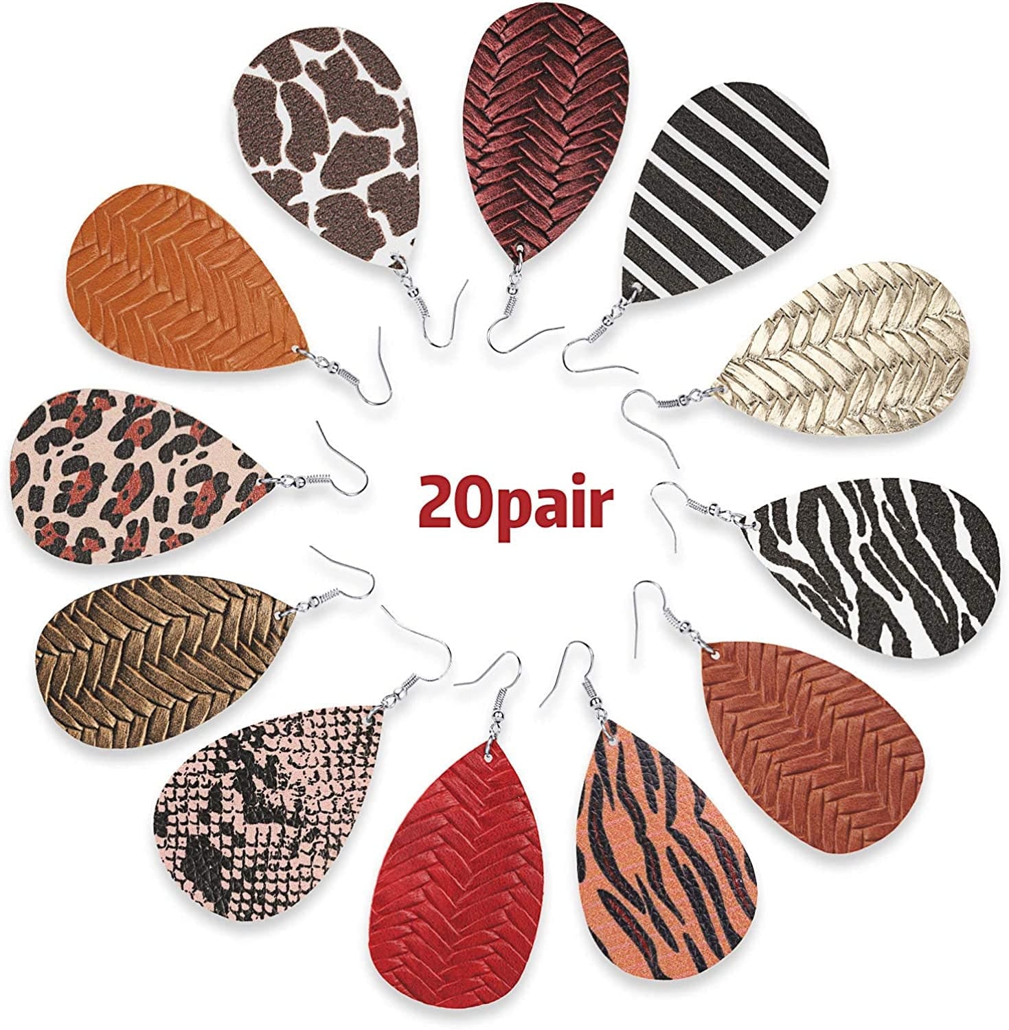 20 Pairs Faux Leather Earrings Lightweight Leaf Earring Teardrop Fall Dangle Earrings for Halloween Christmas Party Apparel & Accessories > Jewelry > Earrings Hicarer