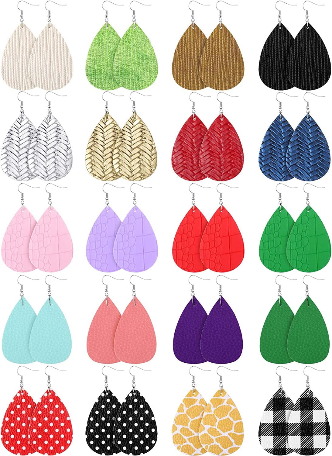 20 Pairs Faux Leather Earrings Lightweight Leaf Earring Teardrop Fall Dangle Earrings for Halloween Christmas Party Apparel & Accessories > Jewelry > Earrings Hicarer Colorful Style