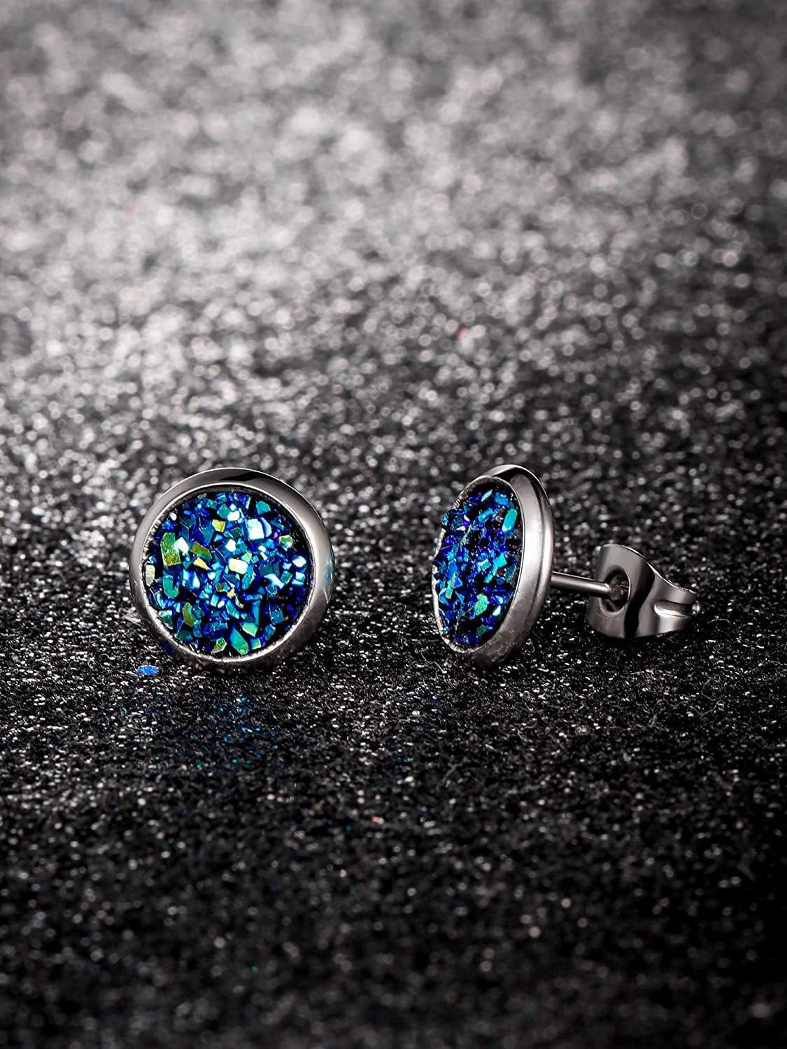 20 Pairs round Stud Earrings Stainless Steel Druzy Studs Earrings Set Anti-Sensitive Fits Women Girls