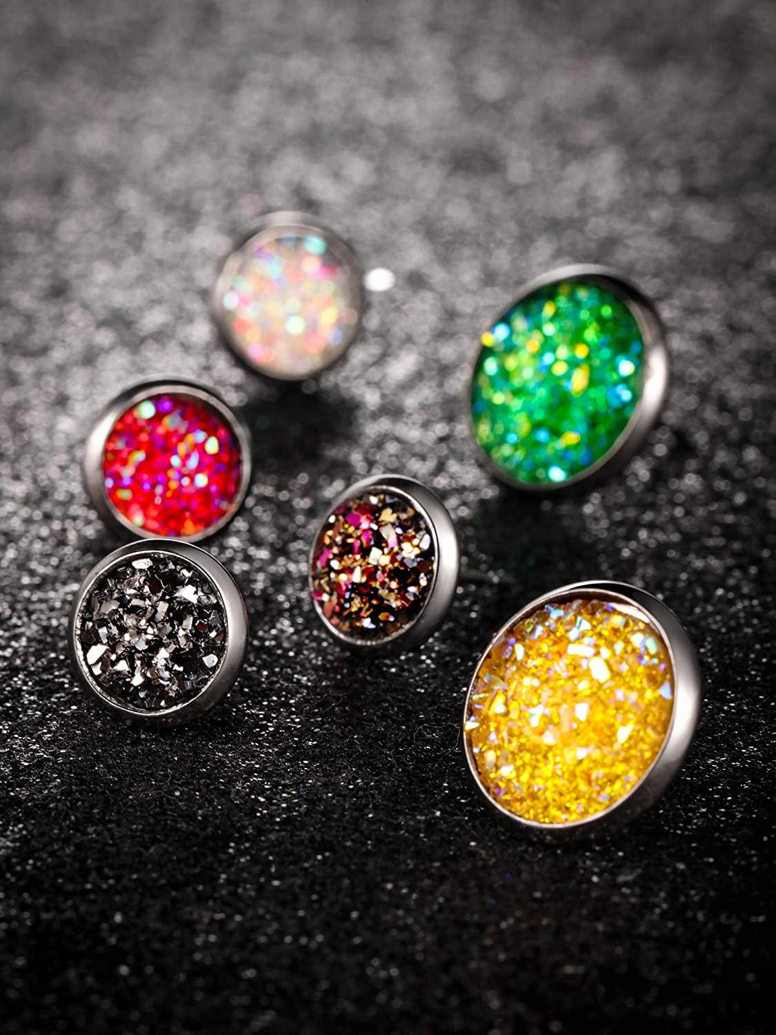 20 Pairs round Stud Earrings Stainless Steel Druzy Studs Earrings Set Anti-Sensitive Fits Women Girls