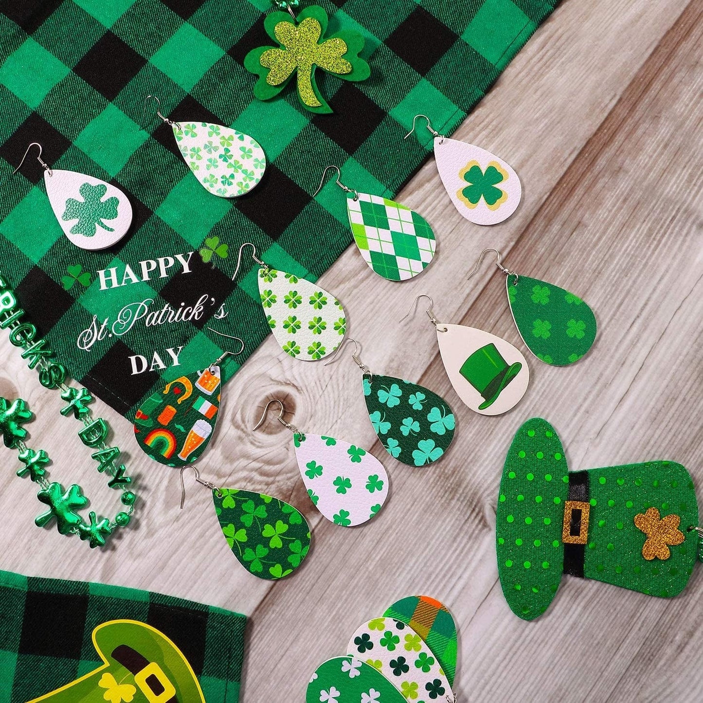 20 Pairs St. Patrick'S Day Earrings Shamrock Dangle Earring Faux Leather Clover Drop Earrings Green Teardrop Earrings for Women Gift