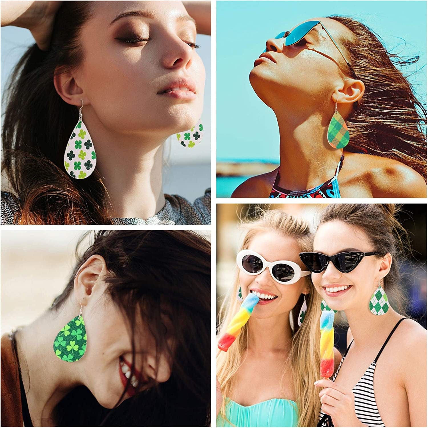 20 Pairs St. Patrick'S Day Earrings Shamrock Dangle Earring Faux Leather Clover Drop Earrings Green Teardrop Earrings for Women Gift