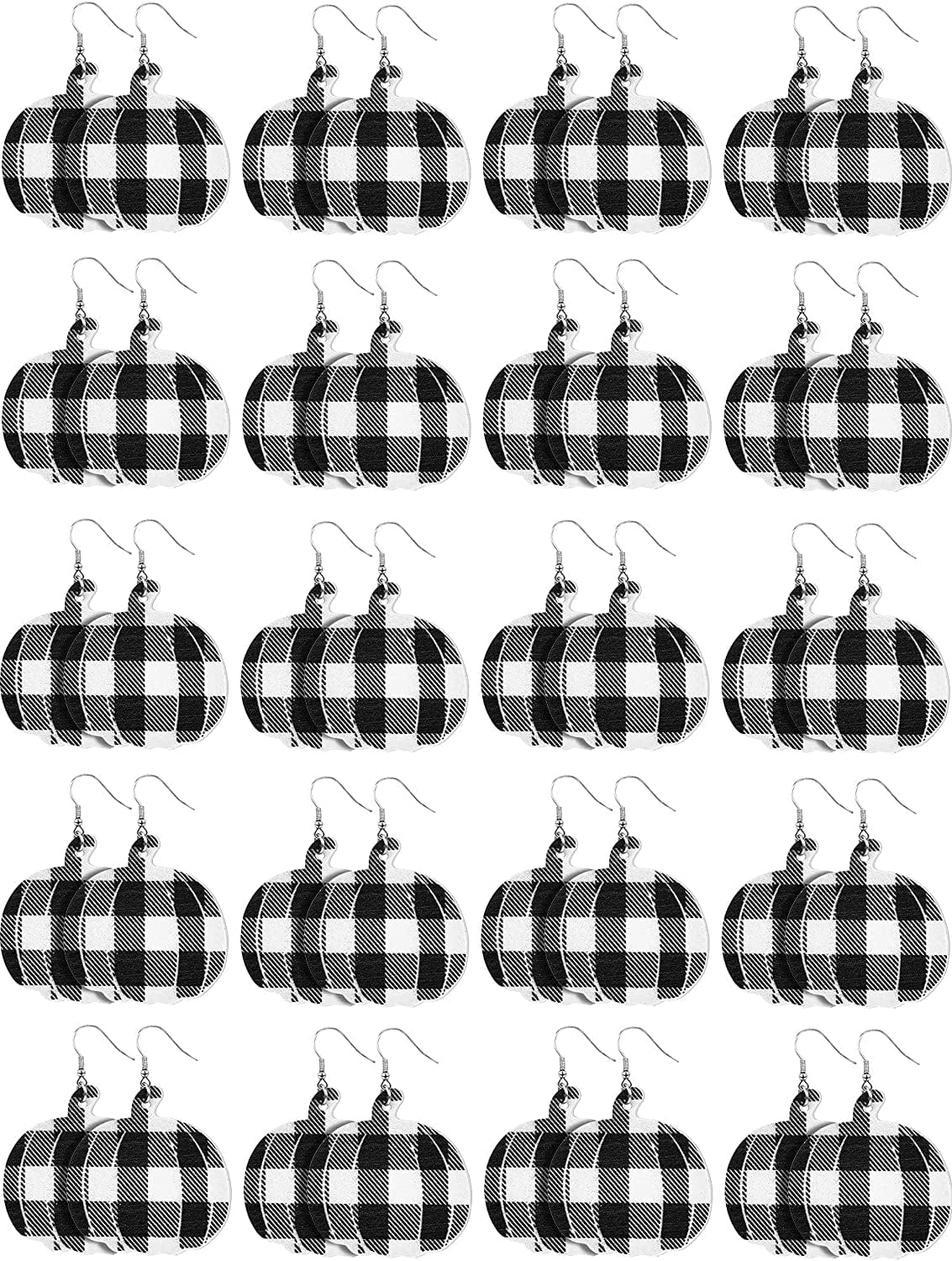 20 Pairs Thanksgiving Dangle Earrings Pumpkin Earrings Buffalo Plaid Drop Earrings Charm Faux Leather Pumpkin Earrings for Women Girls Thanksgiving Day Supplies Black and White