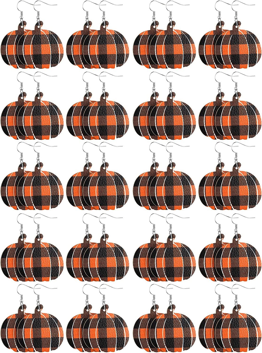 20 Pairs Thanksgiving Dangle Earrings Pumpkin Earrings Buffalo Plaid Drop Earrings Charm Faux Leather Pumpkin Earrings for Women Girls Thanksgiving Day Supplies Yellow and Black