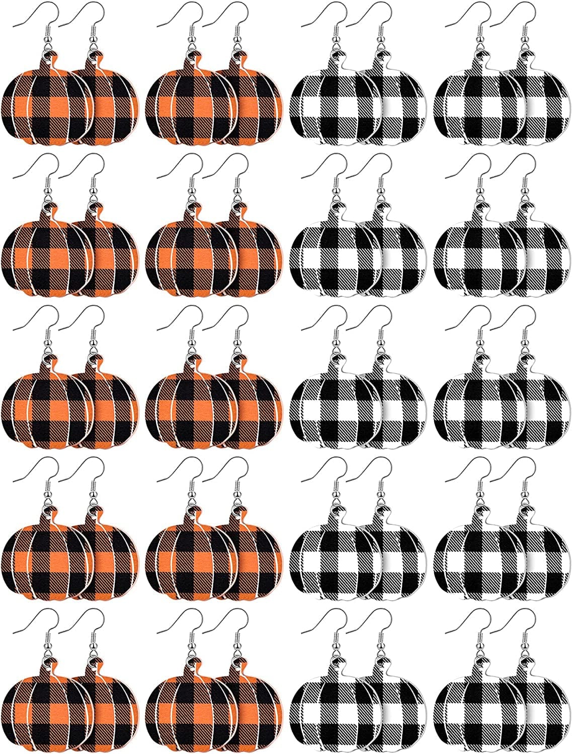 20 Pairs Thanksgiving Dangle Earrings Pumpkin Earrings Buffalo Plaid Drop Earrings Charm Faux Leather Pumpkin Earrings for Women Girls Thanksgiving Day Supplies Yellow and Black, Black and White