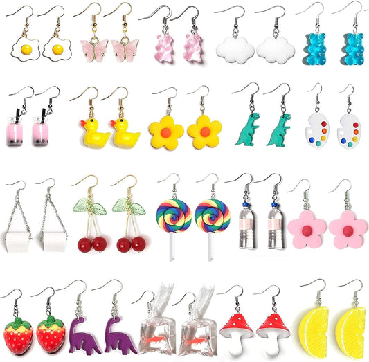 20 Pairs Weird Earrings Funny Earrings Gummy Bear Duck Water Bottle Fish Dinosaur Mushroom Butterfly Strawberry Dangle Earrings Set for Women Girls Apparel & Accessories > Jewelry > Earrings MGGFBLEY