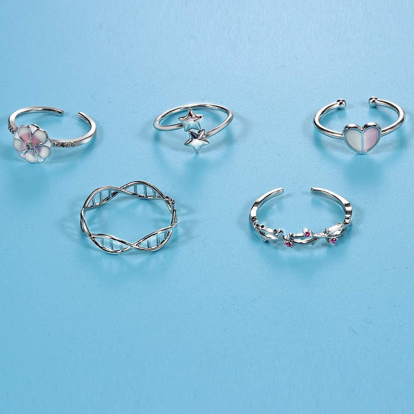 20 Pcs Adjustable Rings Set for Women - Finger Rings Pack Stackable Rings for Teens- Cute Rings for Teen Girls -In Gold and Silver Tone