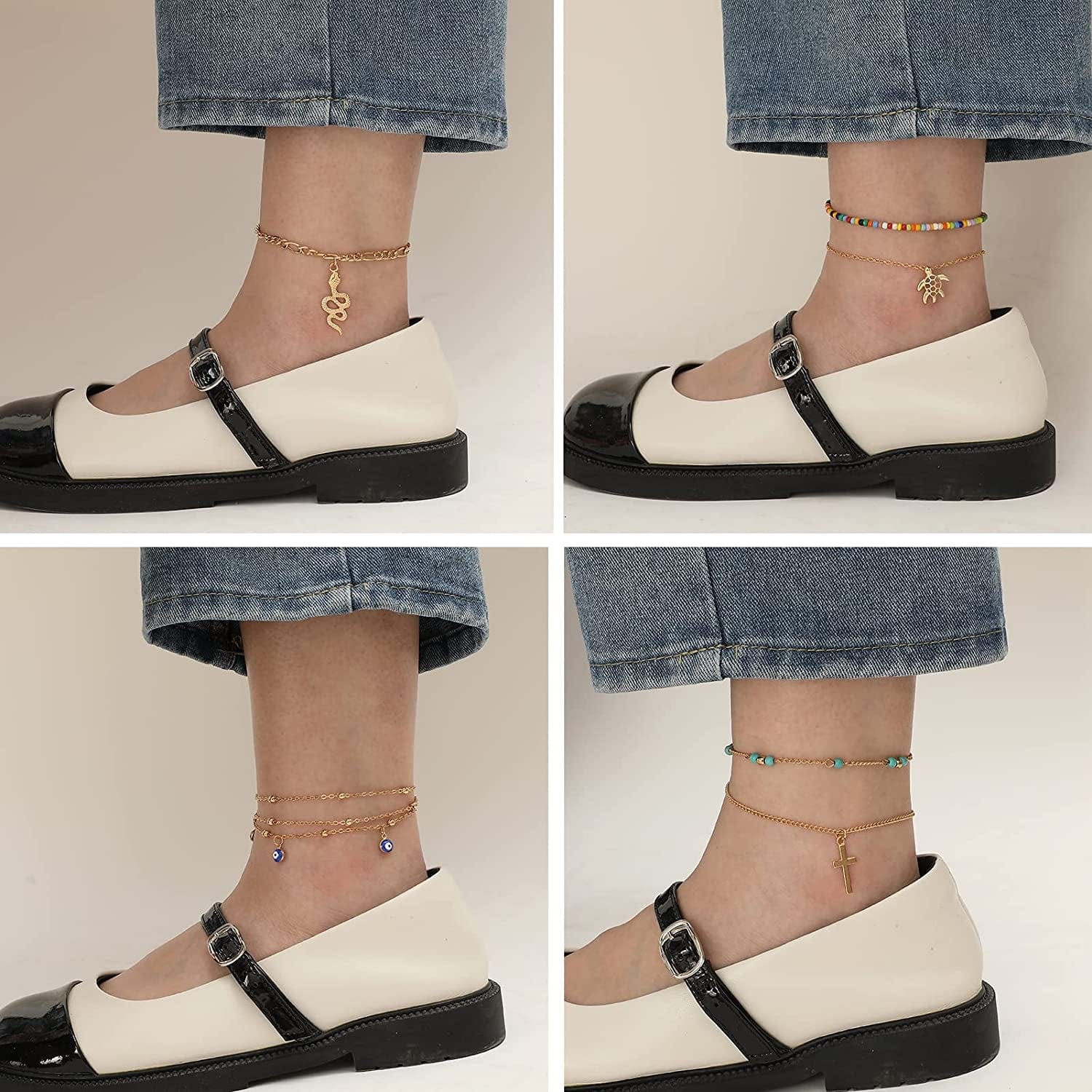 20 Pcs Ankle Bracelets for Women Teen Girls, Boho Colorful Beach Beaded Chain Anklet Bracelet Set, Gold Silver Adjustable Anklet Foot Jewelry Apparel & Accessories > Jewelry > Anklets iF YOU