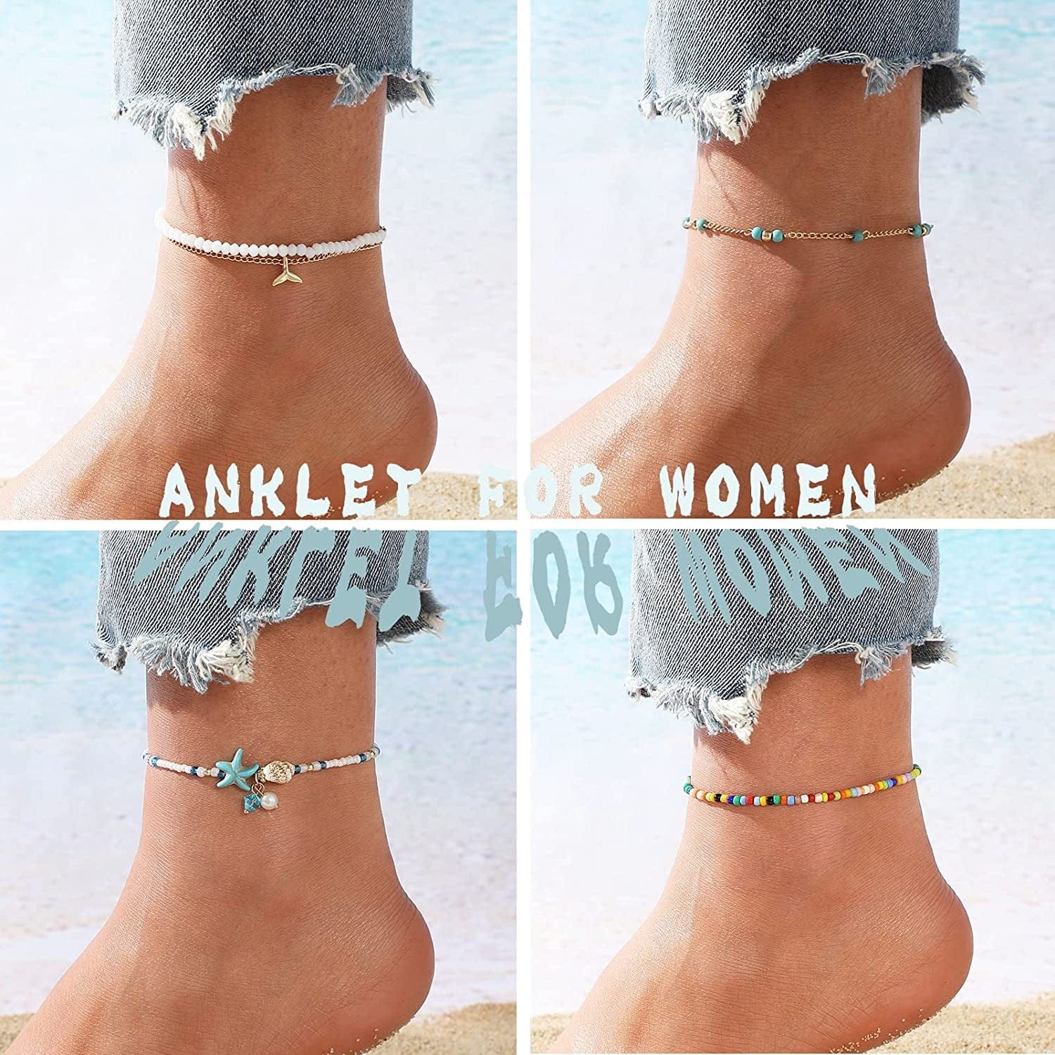 20 Pcs Ankle Bracelets for Women Teen Girls, Boho Colorful Beach Beaded Chain Anklet Bracelet Set, Gold Silver Adjustable Anklet Foot Jewelry Apparel & Accessories > Jewelry > Anklets iF YOU