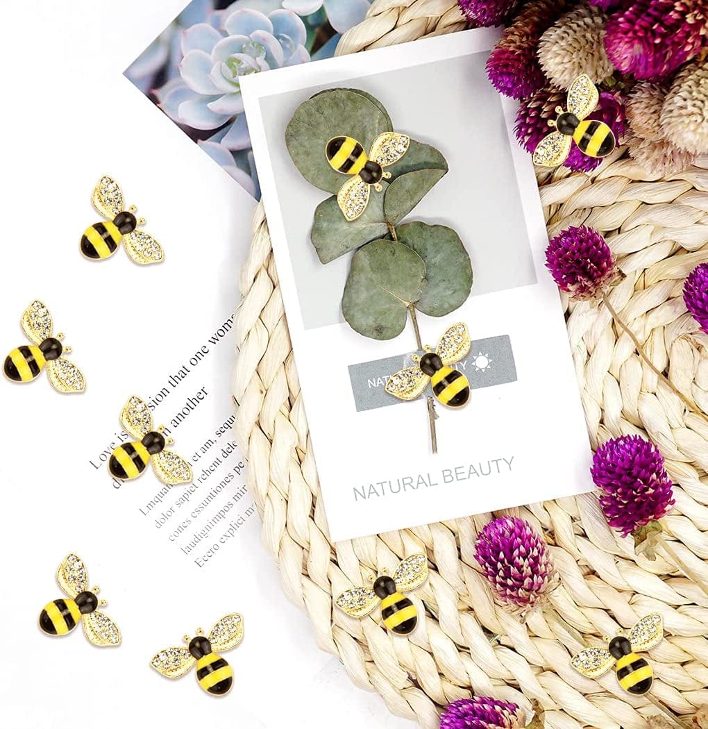 20 Pcs Enamel Bee Charms Pendants Rhinestone Enamel Craft Embellishments Crafting for Halloween DIY Handmade Crafts (Yellow)