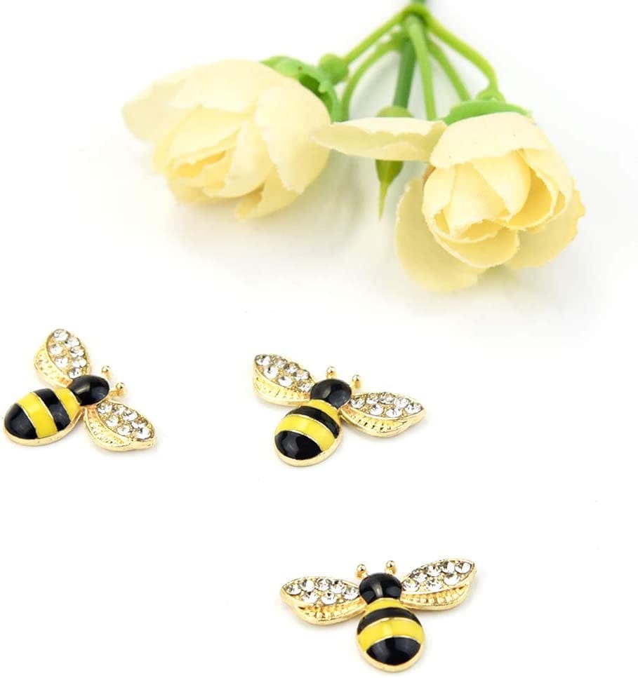 20 Pcs Enamel Bee Charms Pendants Rhinestone Enamel Craft Embellishments Crafting for Halloween DIY Handmade Crafts (Yellow)