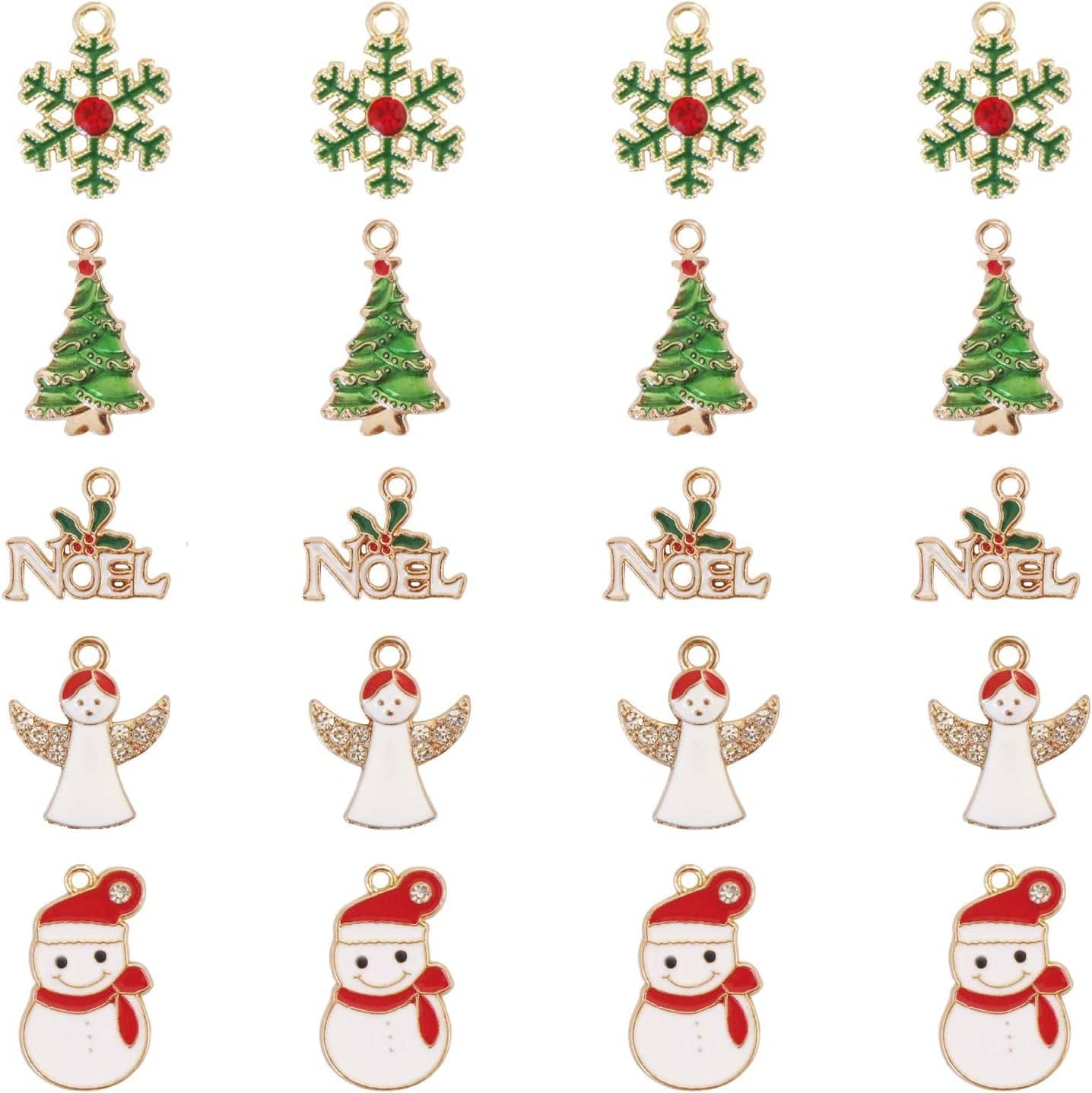 20 Pcs Gold Christmas Tree Snowflake Snowman Angel Enamel Charms Pendant,Dainty Gold Charms Pendants Crafting Accessories for Christmas Theme and Necklace Bracelet Jewelry DIY Making