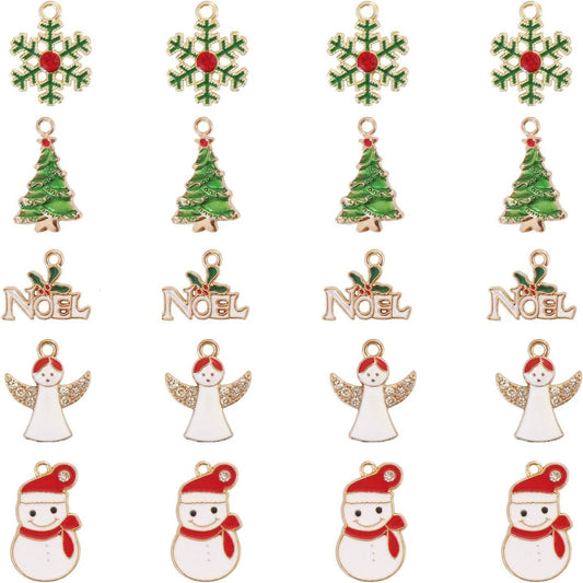 20 Pcs Gold Christmas Tree Snowflake Snowman Angel Enamel Charms Pendant,Dainty Gold Charms Pendants Crafting Accessories for Christmas Theme and Necklace Bracelet Jewelry DIY Making