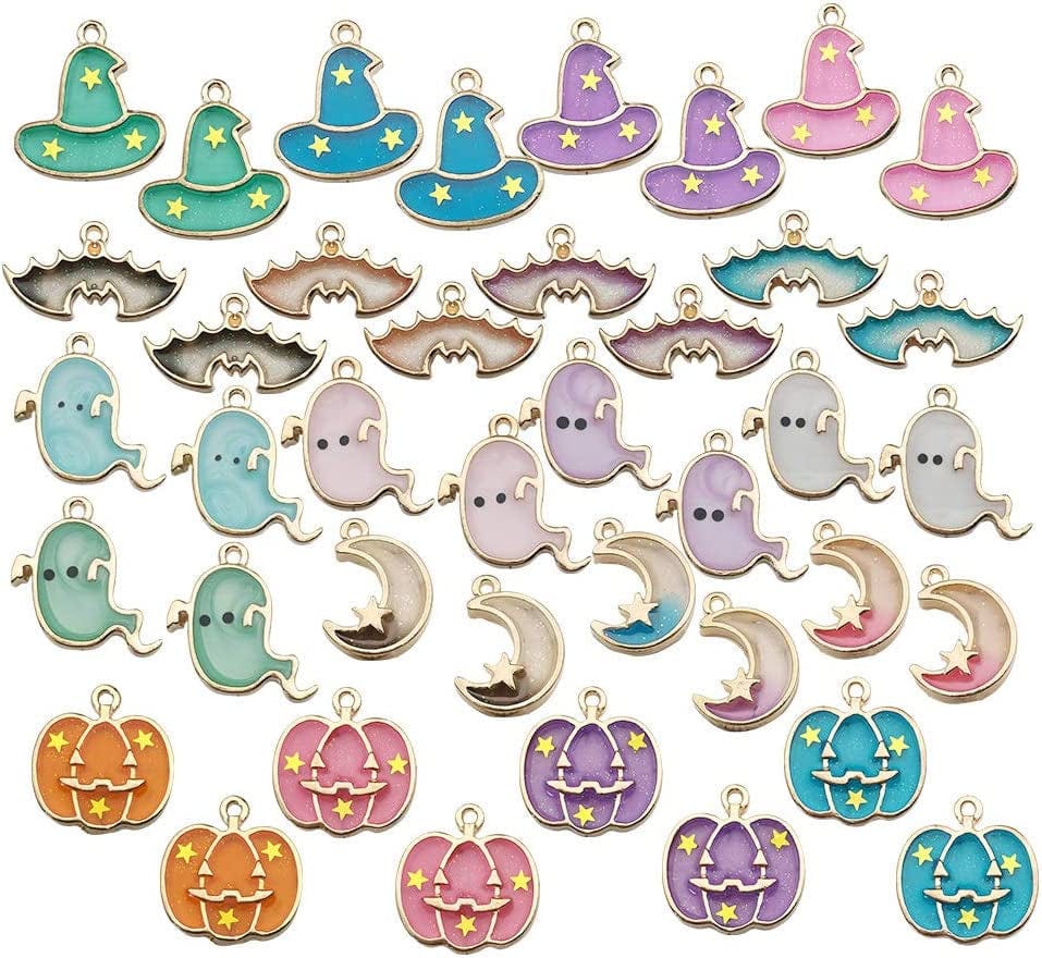 20 Pcs Gold Plated Enamel Flower Cat Charms Pendant for Jewelry Making Necklace Bracelet Earring and Slime DIY Jewelry Accessories Charms (M451) Halloween