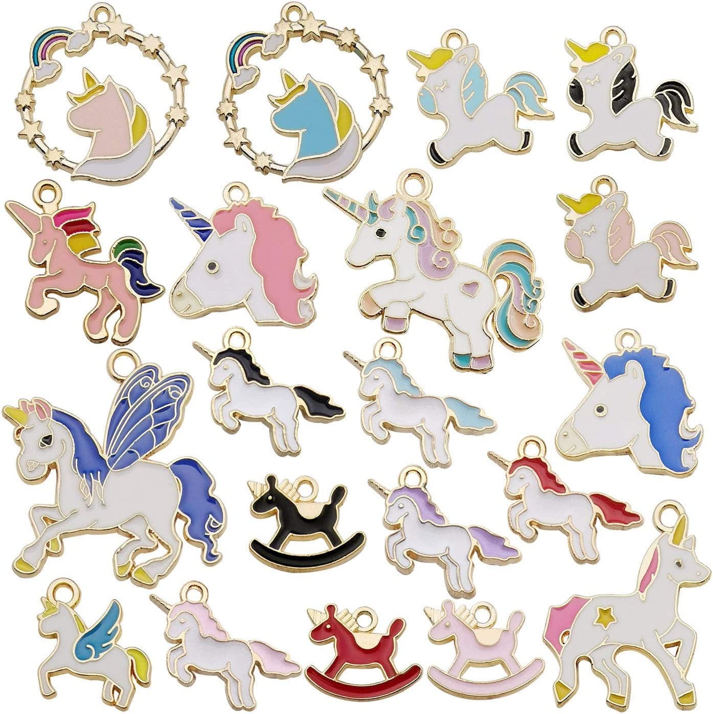 20 Pcs Gold Plated Enamel Flower Cat Charms Pendant for Jewelry Making Necklace Bracelet Earring and Slime DIY Jewelry Accessories Charms (M451) Unicorn Charms
