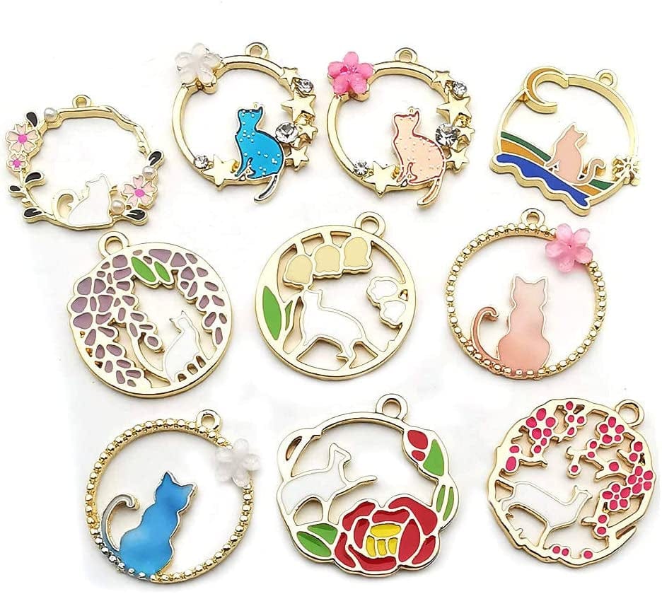 20 Pcs Gold Plated Enamel Flower Cat Charms Pendant for Jewelry Making Necklace Bracelet Earring and Slime DIY Jewelry Accessories Charms (M451)