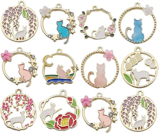 20 Pcs Gold Plated Enamel Flower Cat Charms Pendant for Jewelry Making Necklace Bracelet Earring and Slime DIY Jewelry Accessories Charms (M451) Cat Charms