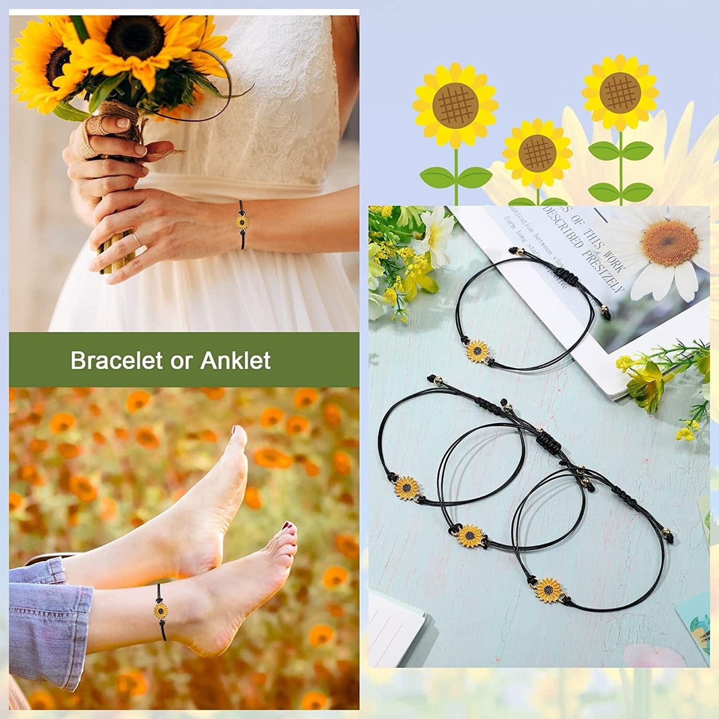 20 Pcs Handmade Sunflower Bracelets Adjustable Friendship Bracelet Friend Boho Couple Bracelets Matching Bracelets Promise Bracelets for Couples Women Girl Friends (Black) Apparel & Accessories > Jewelry > Bracelets Sureio