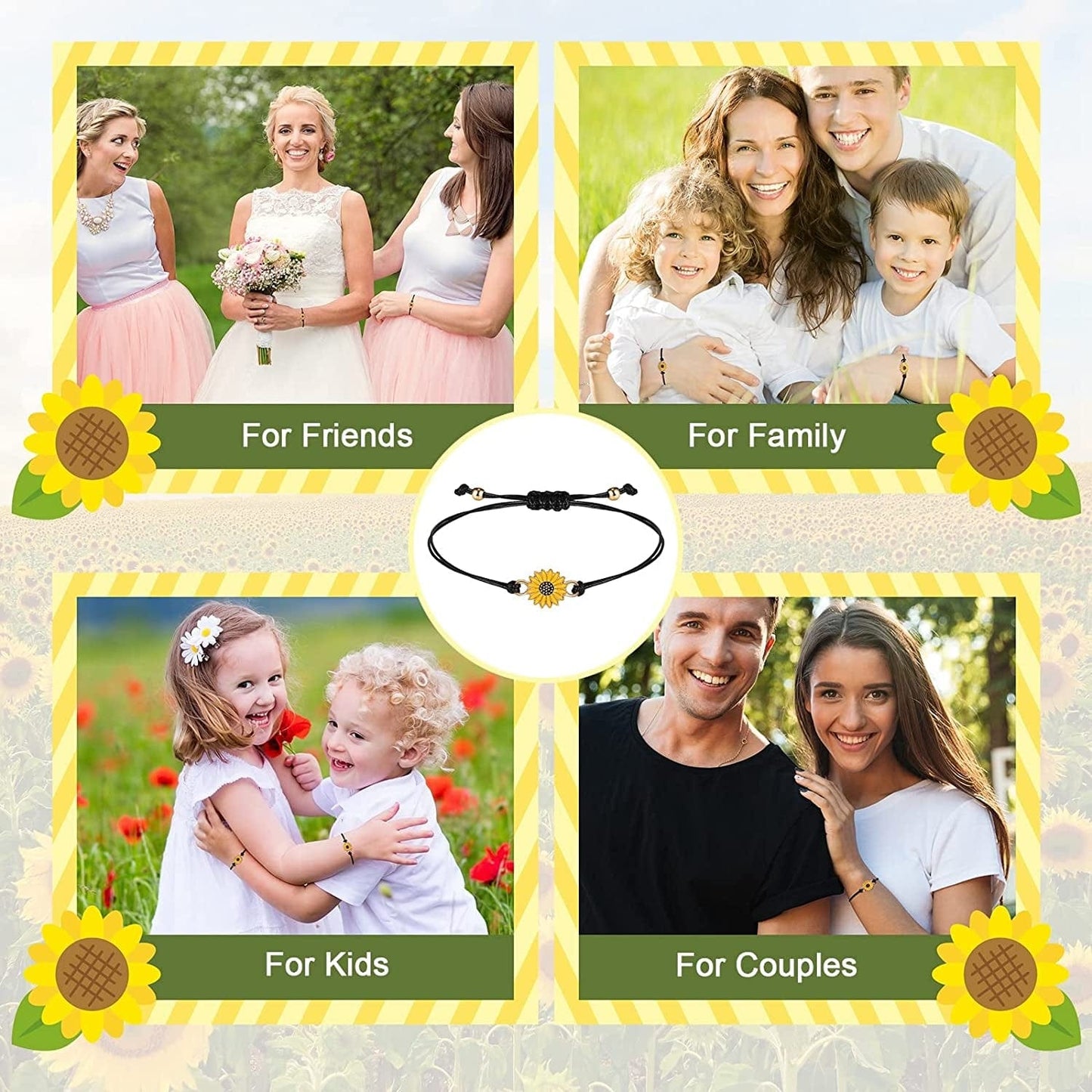 20 Pcs Handmade Sunflower Bracelets Adjustable Friendship Bracelet Friend Boho Couple Bracelets Matching Bracelets Promise Bracelets for Couples Women Girl Friends (Black) Apparel & Accessories > Jewelry > Bracelets Sureio