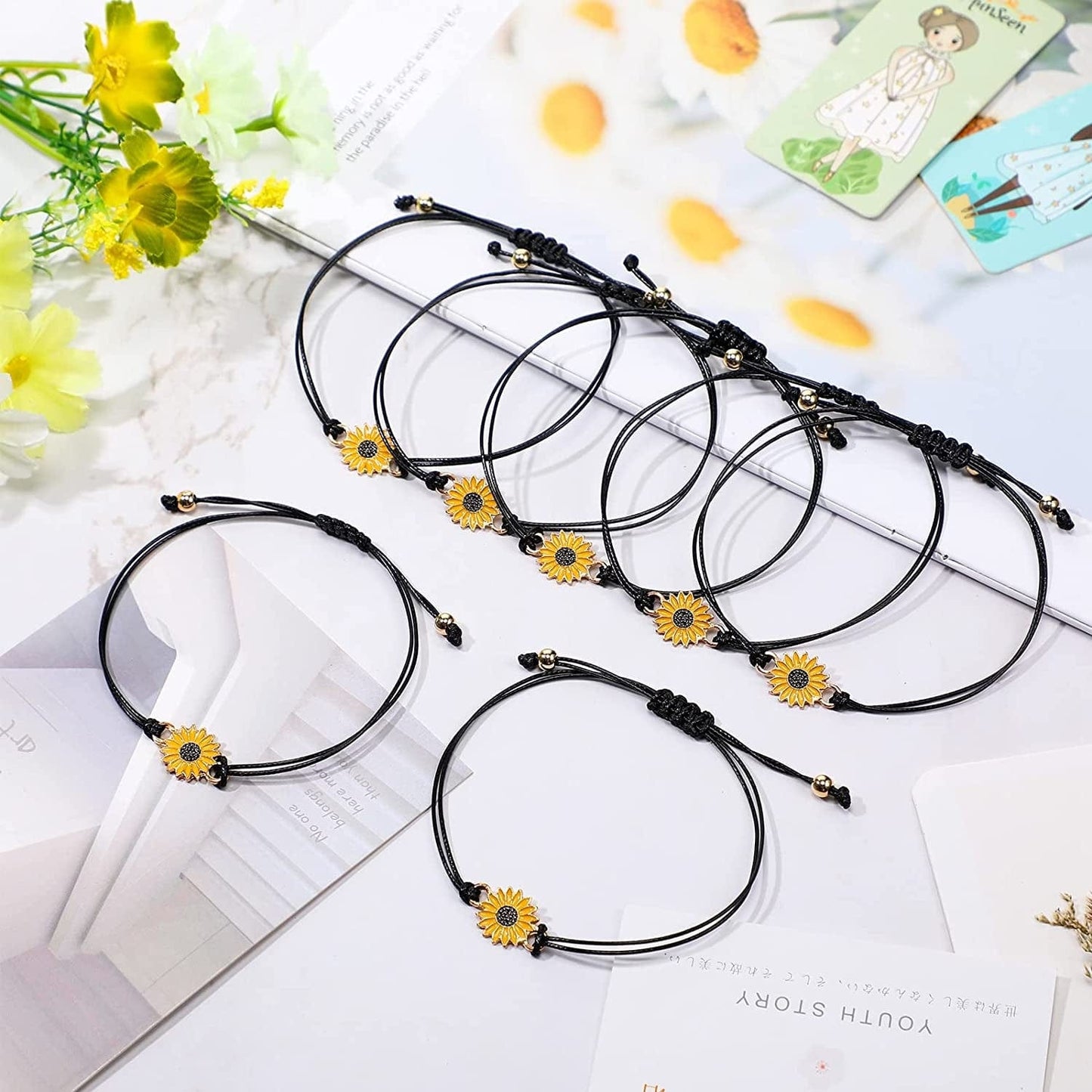 20 Pcs Handmade Sunflower Bracelets Adjustable Friendship Bracelet Friend Boho Couple Bracelets Matching Bracelets Promise Bracelets for Couples Women Girl Friends (Black) Apparel & Accessories > Jewelry > Bracelets Sureio