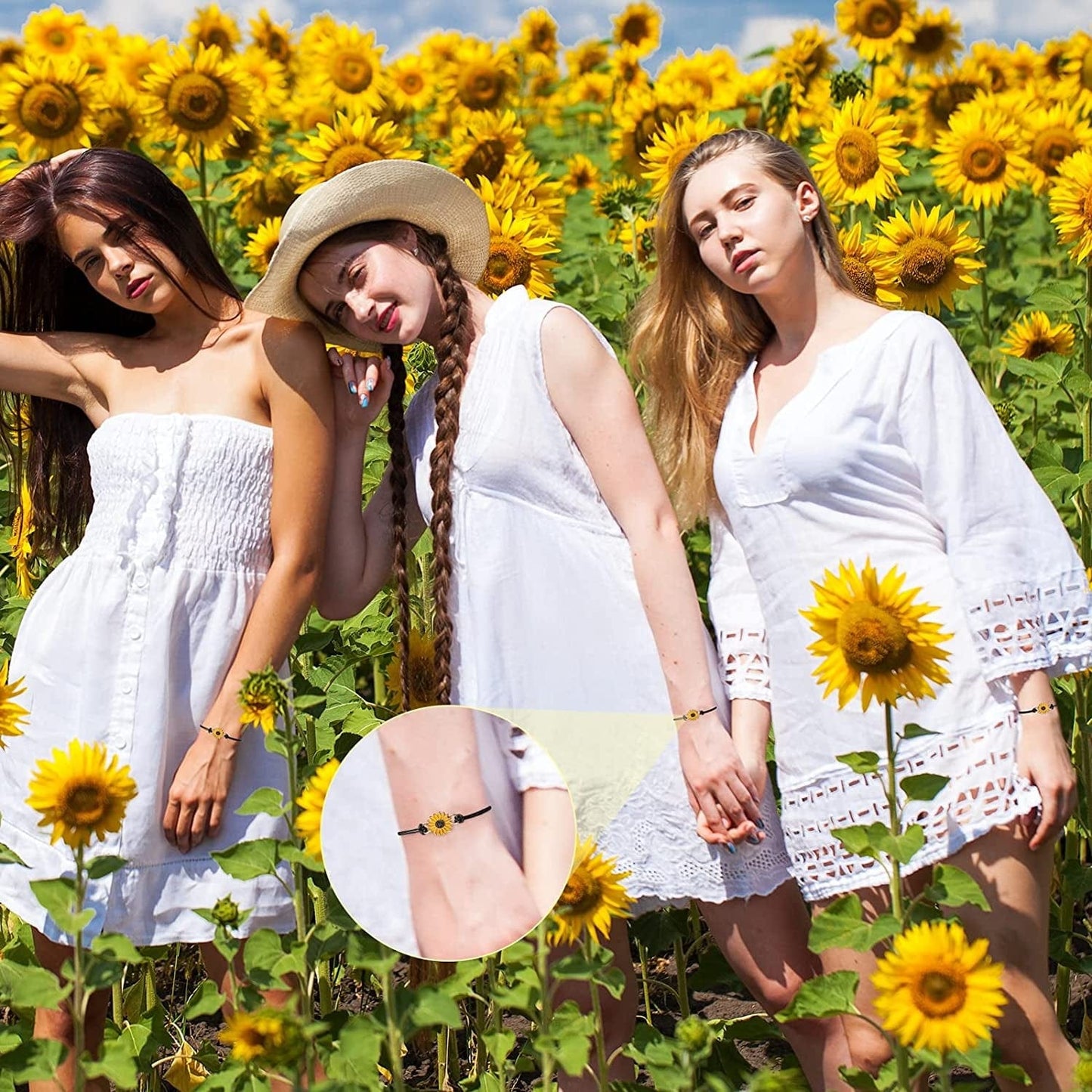 20 Pcs Handmade Sunflower Bracelets Adjustable Friendship Bracelet Friend Boho Couple Bracelets Matching Bracelets Promise Bracelets for Couples Women Girl Friends (Black) Apparel & Accessories > Jewelry > Bracelets Sureio