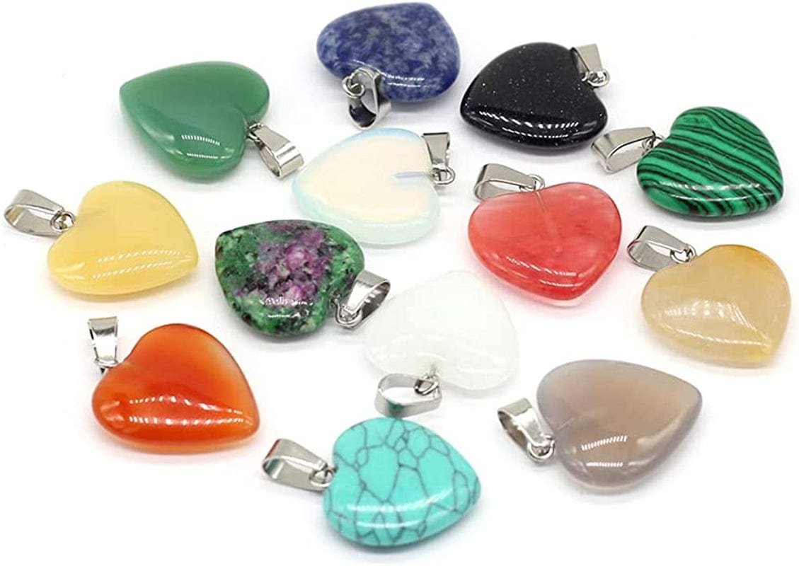 20 Pcs Natural Stone Pendants Heart Shape Crystal Quartz Agate Charms for Jewelry Making Necklace Bracelet Heart B