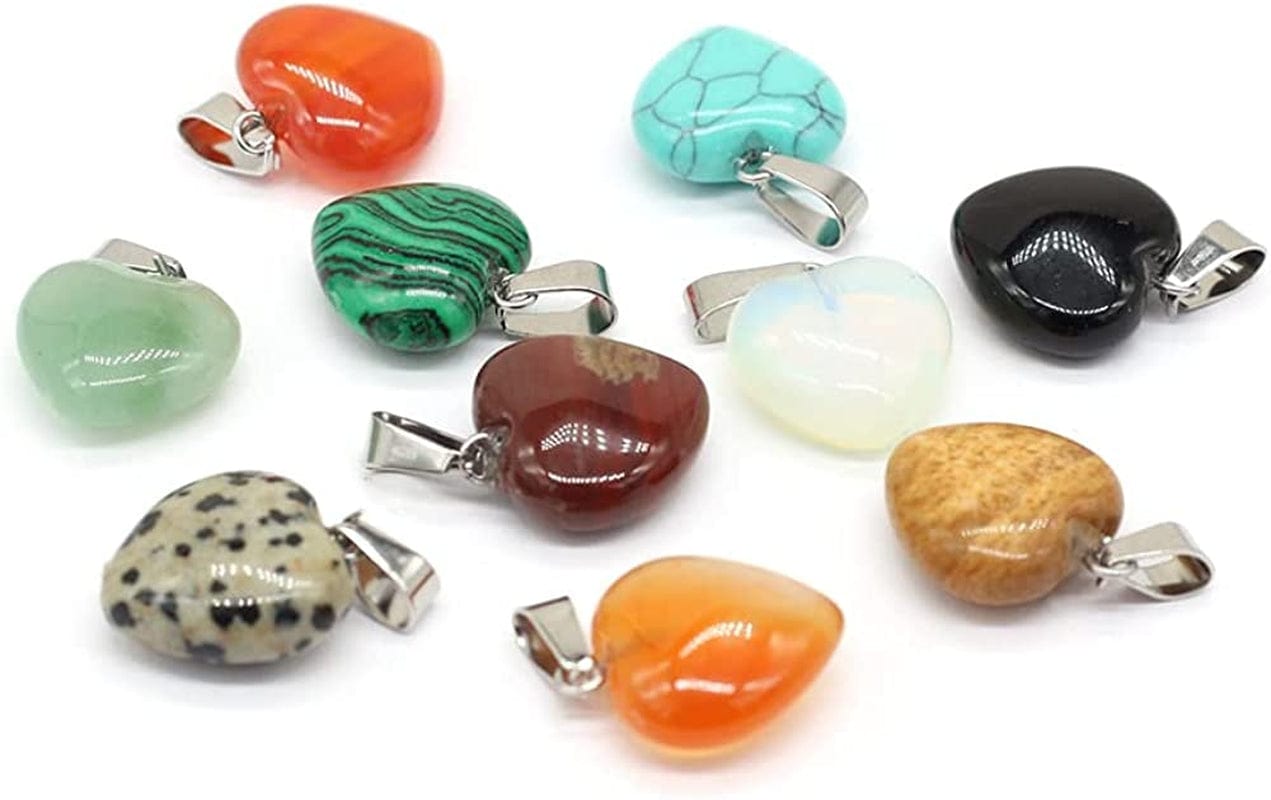 20 Pcs Natural Stone Pendants Heart Shape Crystal Quartz Agate Charms for Jewelry Making Necklace Bracelet Heart C