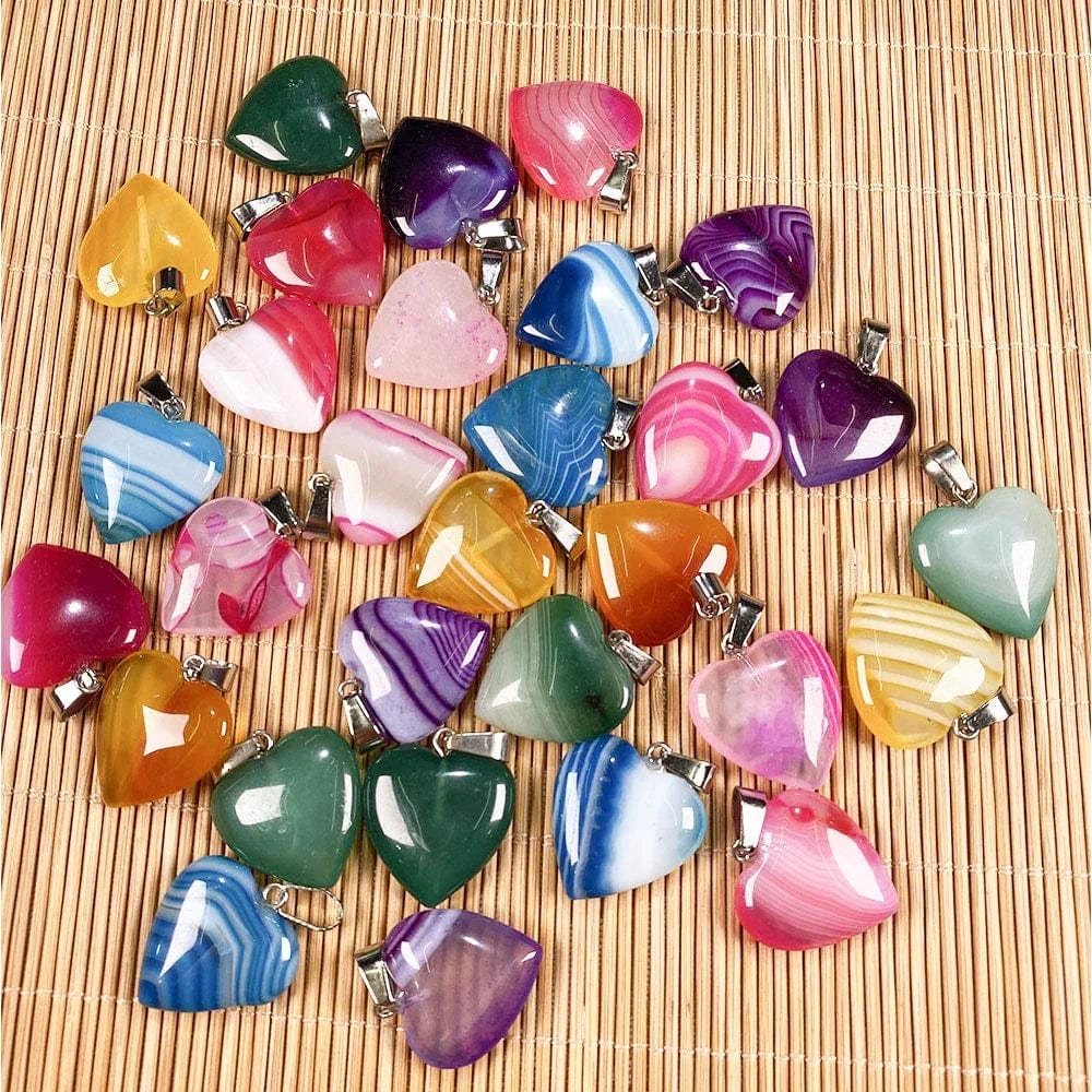20 Pcs Natural Stone Pendants Heart Shape Crystal Quartz Agate Charms for Jewelry Making Necklace Bracelet