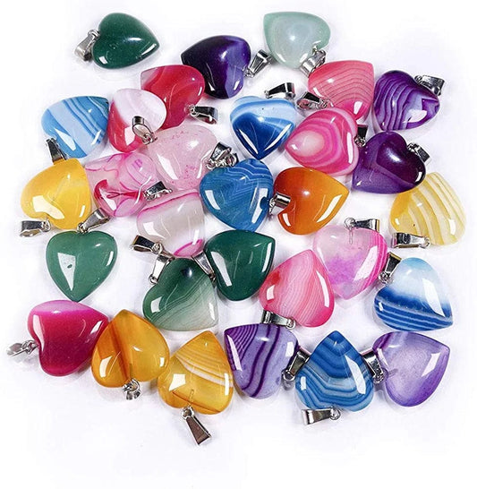 20 Pcs Natural Stone Pendants Heart Shape Crystal Quartz Agate Charms for Jewelry Making Necklace Bracelet Heart A