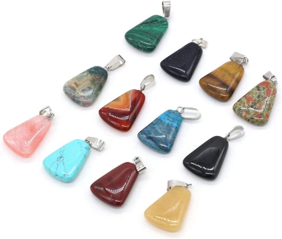 20 Pcs Natural Stone Pendants Trapezoid Shape Mixed Color Chakra Semi-Precious Gemstone Charms for Jewelry Making