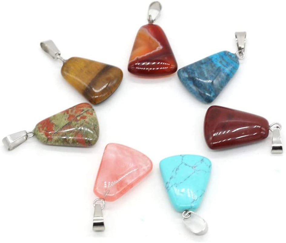 20 Pcs Natural Stone Pendants Trapezoid Shape Mixed Color Chakra Semi-Precious Gemstone Charms for Jewelry Making