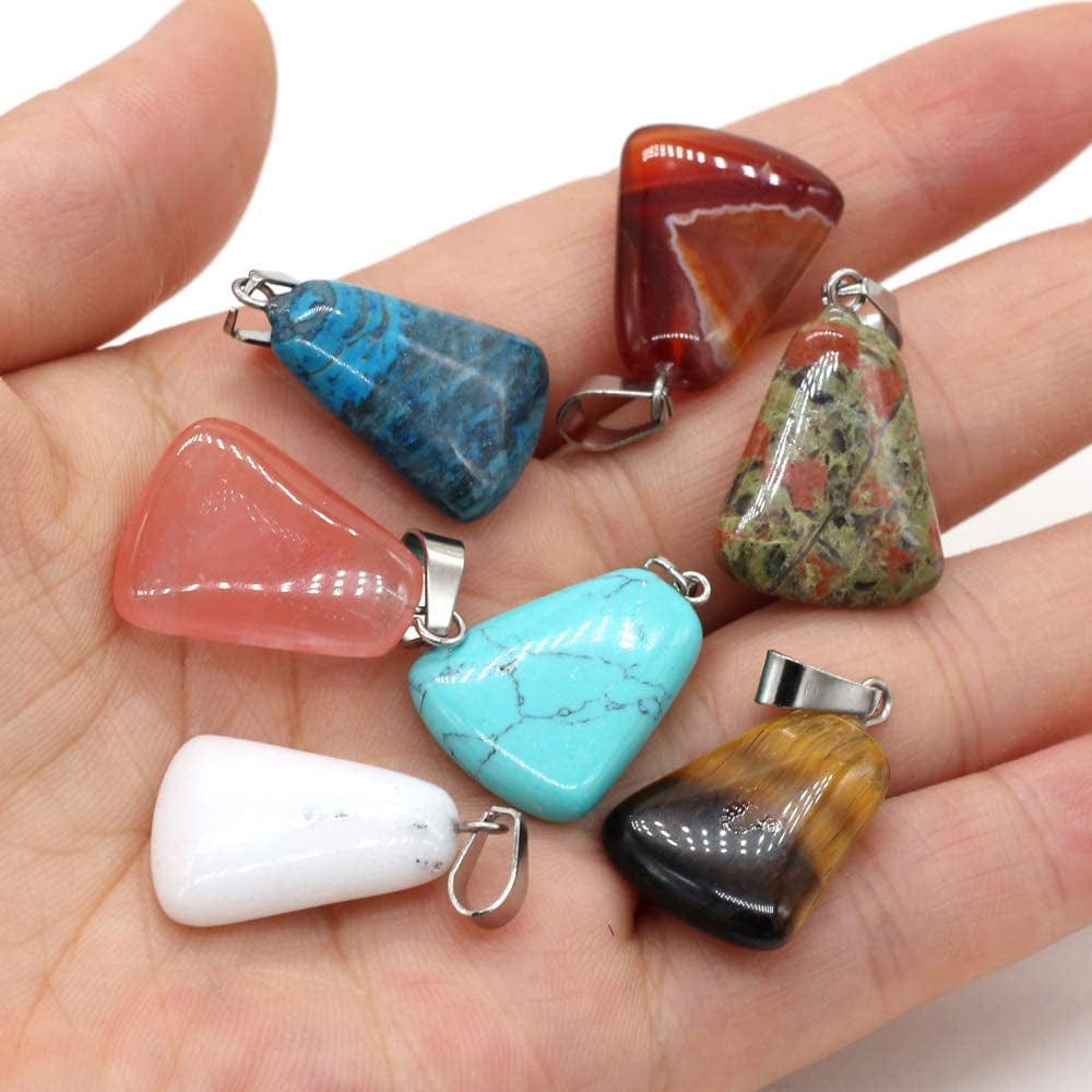 20 Pcs Natural Stone Pendants Trapezoid Shape Mixed Color Chakra Semi-Precious Gemstone Charms for Jewelry Making