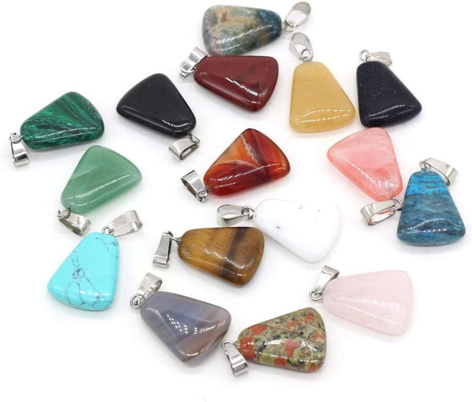 20 Pcs Natural Stone Pendants Trapezoid Shape Mixed Color Chakra Semi-Precious Gemstone Charms for Jewelry Making mix