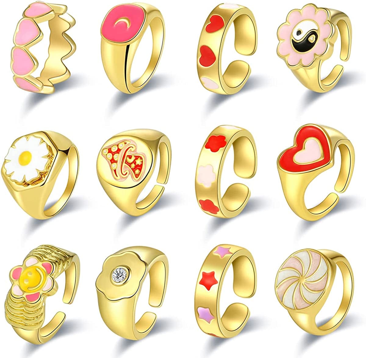 20 Pcs Resin Rings Acrylic Cute Trendy Rings Colorful Rhinestone Rings Jewelry Plastic Resin Square Gem Stackable Chunky Ring for Women Girls Colorful Rings