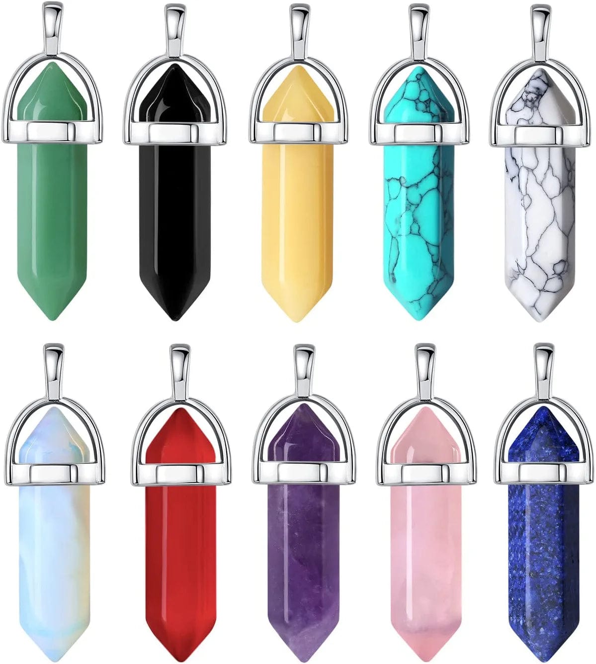 20 Pcs Wholesale Items Healing Crystal Pendant Charms Jewelry Making Natural Gemstone Bulk Chakra Reiki Stone Point Pendants Set A-10Pcs
