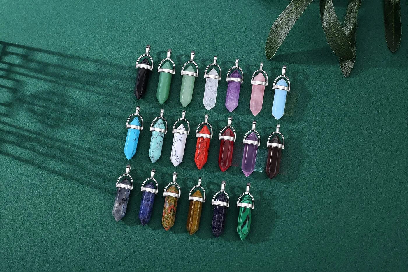 20 Pcs Wholesale Items Healing Crystal Pendant Charms Jewelry Making Natural Gemstone Bulk Chakra Reiki Stone Point Pendants Set