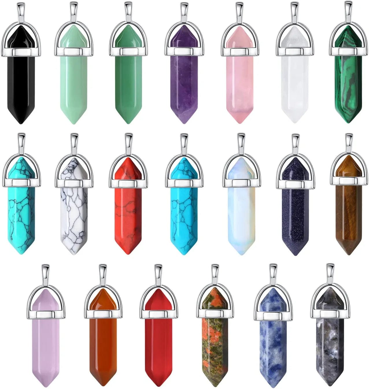 20 Pcs Wholesale Items Healing Crystal Pendant Charms Jewelry Making Natural Gemstone Bulk Chakra Reiki Stone Point Pendants Set B-20Pcs